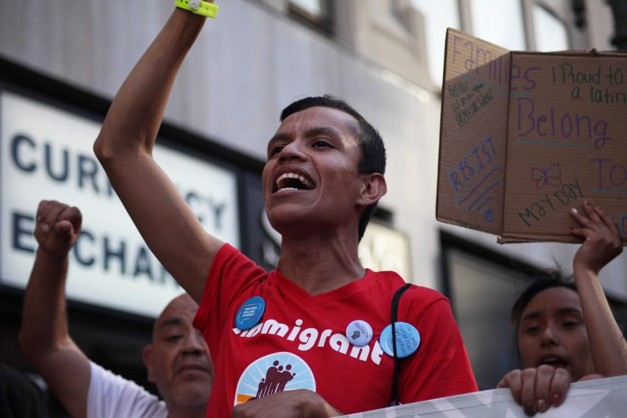 Jesus Garcia Torres, student, marched at the head of May Day march. Photo Credit: Abraham Navarro/SAC.Media.
