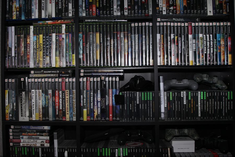 A serious gamer’s shelf loaded with treasure. Photo credit: Abraham Navarro/SAC.Media.