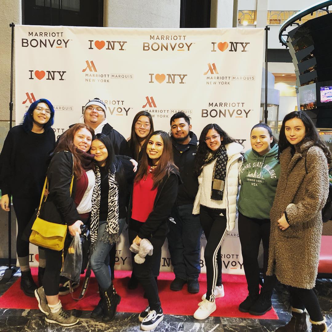 Mt. SAC students in front of the photo wall at CMA 2019