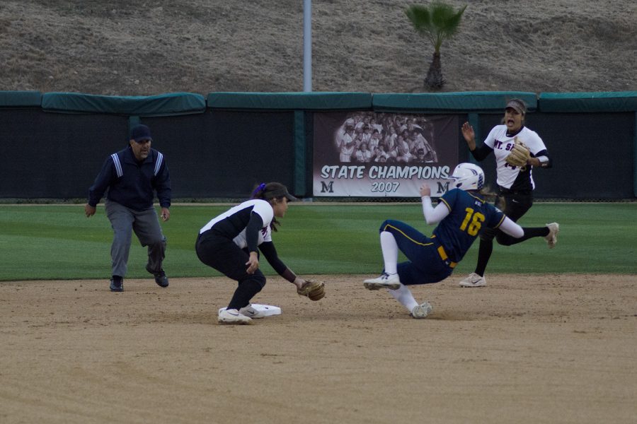 Mt. SAC Softballs Carissa Felix gets the force out at second base against College of the Canyons at home on Friday, May 11. Photo Credit: Hernandez Coke/SAC.Media