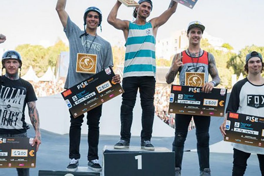 Daniel+Sandoval%2C+center%2C+takes+first+place+at+FISE+World+Championship+Series+in+2015.+Photo+courtesy+of+Daniel+Sandoval.