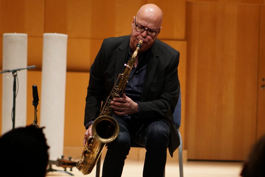 Bob Sheppard makes his saxaphone wail at the Feddersen Recital Hall on Oct. 19, 2019. Photo credit: Destany Anderson/SAC.Media.