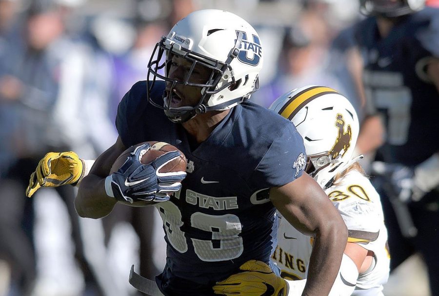 Aaren Vaughns, 23, running back/slot reciever for Utah state football. Photo credit: Utah state football gallary.