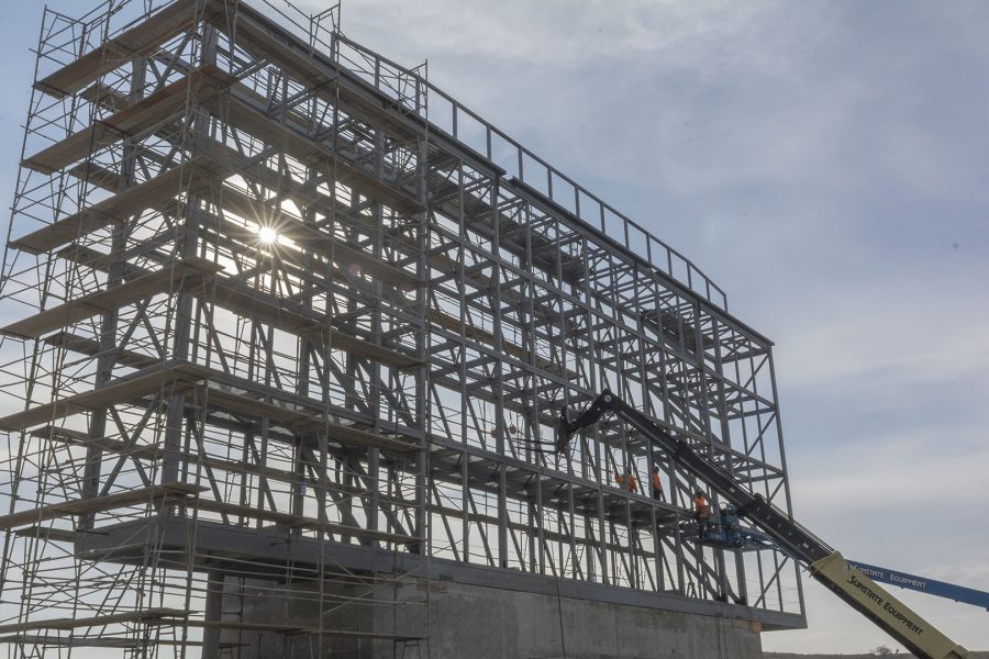 Scoreboard under construction at Hilmer Lodge Stadium, which opens in Spring 2020. Photo by Mychal Corbin/SAC.Media