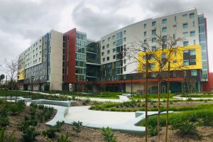 Outside the  Sicomoro residence hall of Cal Poly Pomona, where the student was found dead. Photo Credit: Andre Tinoco/SAC.Media.