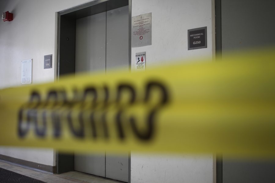 Caution tape outside of the 26D first floor elevator on Sept. 18, 2019. Photo credit: Abraham Navarro/SAC.Media