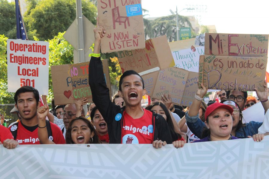 Mt. SAC Dream Program students protest at the May Day March for immigrants rights at MacArthur Park on May 1, 2019. Photo credit: Destany Anderson/SAC.Media.