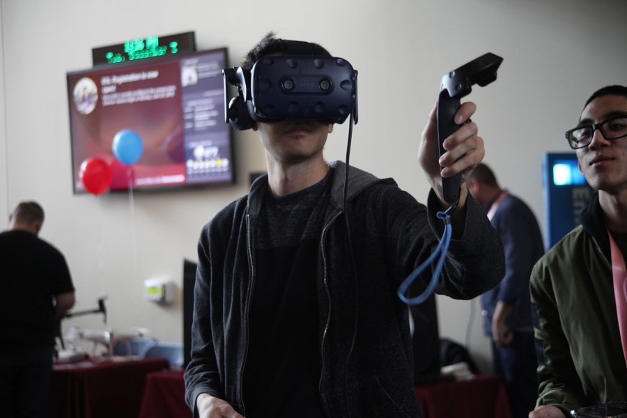 A Mt. SAC student tests a virtual reality game at the Video game Fest at Mt. SAC building 13. Photo credit: Abraham Navarro/SAC.Media.