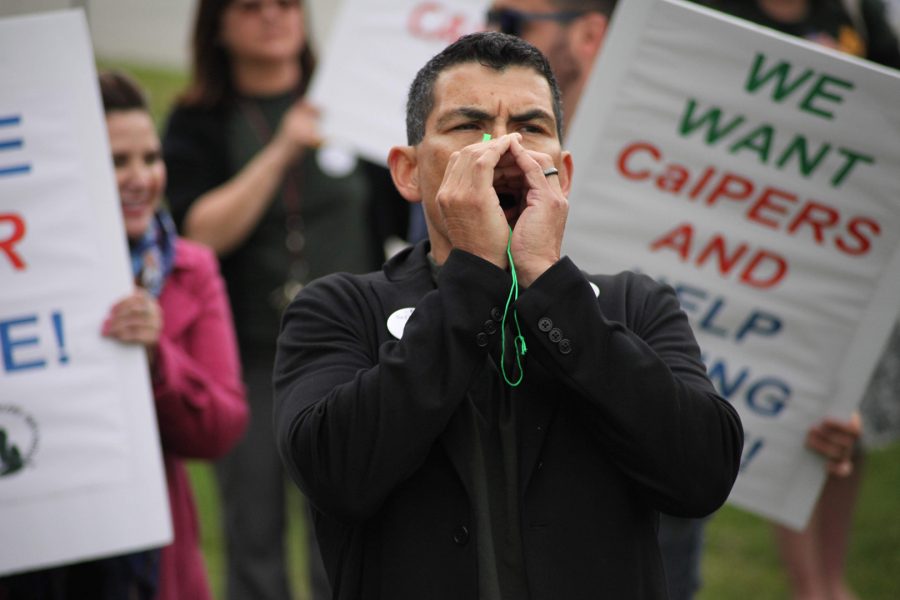 English professor, Frank Gomez, raised his voice outside out Founders Hall with his colleagues and other faculty members on May 8, 2021. Photo credit: Abraham Navarro/ SAC.Media.