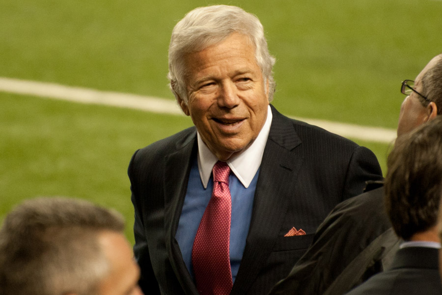 New England Patriots owner Robert Kraft talks with the fans in pregame warmups during the Patriots game against the Atlanta Falcons on September 29, 2013 at the Georgia Dome. Photo credit: seatacular.com