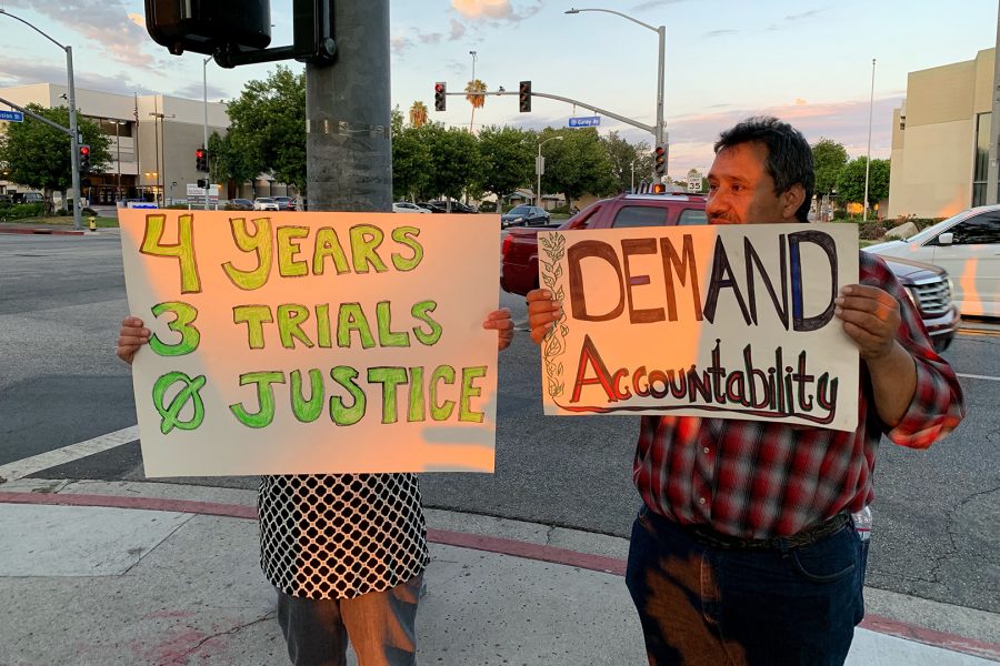 Activists Pedro Molina and Patricia Gamboa protest before Pomona City Council meeting on Sept. 16, 2019. photo credit: Lily Lopez/SAC.Media.