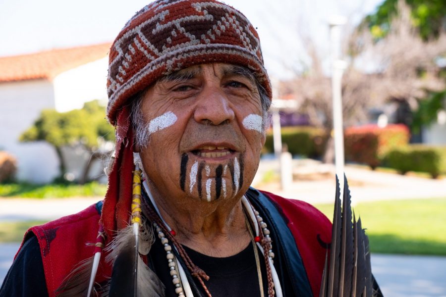 Chairman of the Costanoan Rumsen Carmel Tribe, Tony Cerda, after leading a traditional dance ceremony at the Mt. SAC Culture Fair on Thursday, April 26 at Mt. San Antonio College. Photo Credit: Doug de Wet/SAC.Media