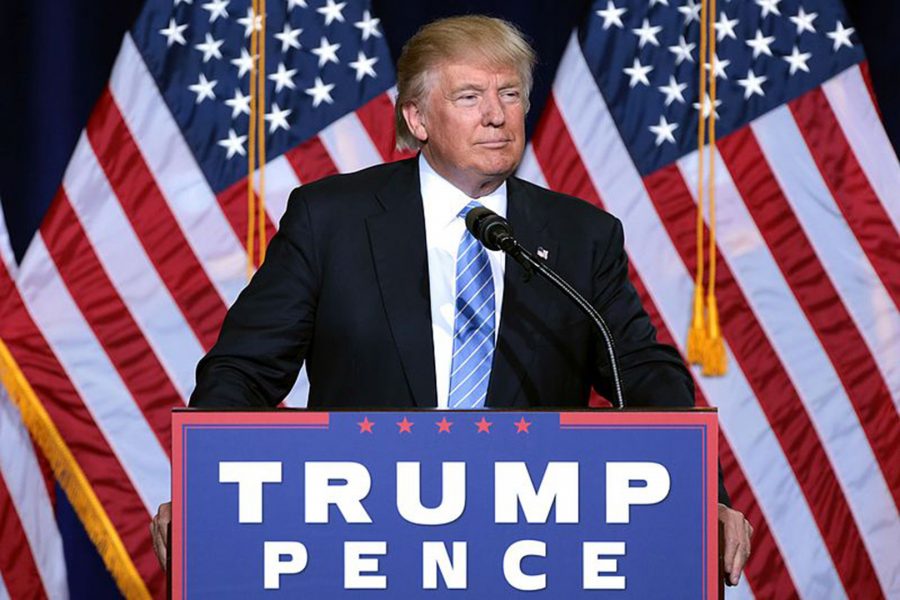 Trump gives a speech on his immigration policy at a campaign rally in August 2016