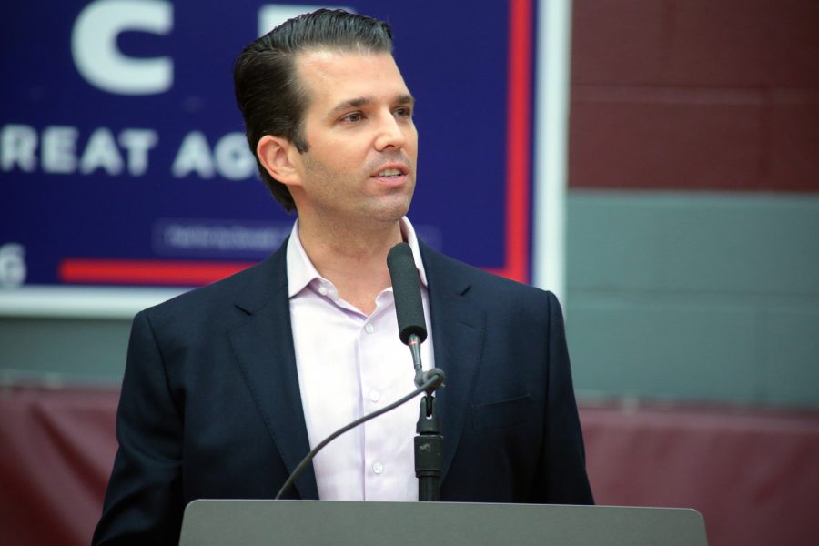 Donald Trump Jr. at a rally during his fathers presidential campaign at Arizona State University. Wikimedia Commons