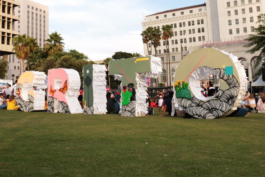 Pinata letters spell out the “Grito” at El Grito on September 15, 2019. Photo credit: Lily Lopez/SAC.Media. 