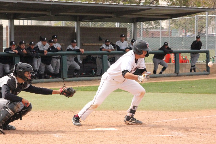 Michael Sandoval, player number 22, is on the plate in the second game against Rio Hondo. Photo credit: Lauren Berny. 