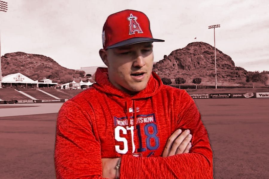 Los Angeles Angels center-fielder Mike Trout during Angels training camp on Thursday, March 8. Photo Credit: Jessica Kleinschmidt/Major League Baseball