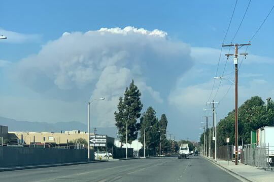 The Bobcat Fire sends a plume of smoke into the sky on Sept. 18, 2020 as evacuation mandates are put into place. Photo courtesy of Jorge Navarro Sr. 