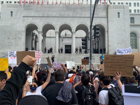 Protesters gather outside the Hall of Justice in Downtown L.A. on June 2, 2020 during George Floyd protests.
Photo credit: Monica Inouye/SAC.Media