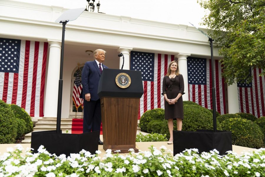 President Donald J. Trump and Judge Amy Coney Barrett at her nomination posted on Flickr by The White House.
Sept. 26. 2020