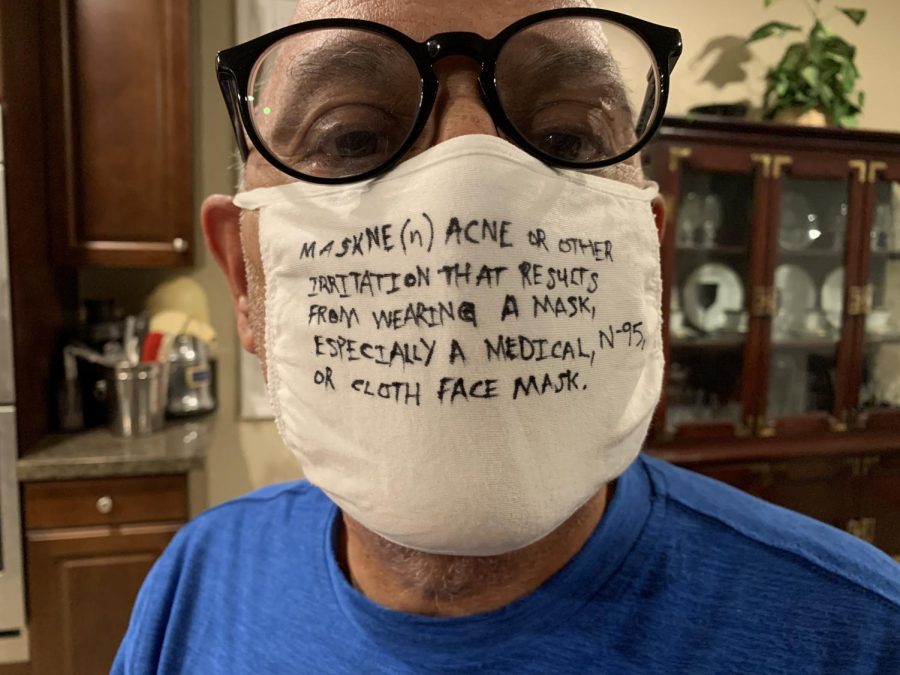 Senior citizen Cesar Sabino, 66, is wearing his mask with a message–maskne is something that is hard to ignore and cannot be missed. Photo by Cesar Gonzalez/SAC.Media.