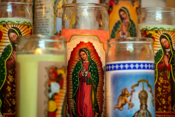 This is a collection of prayer candles on display at a Catholic shrine in San Antonio, Texas.