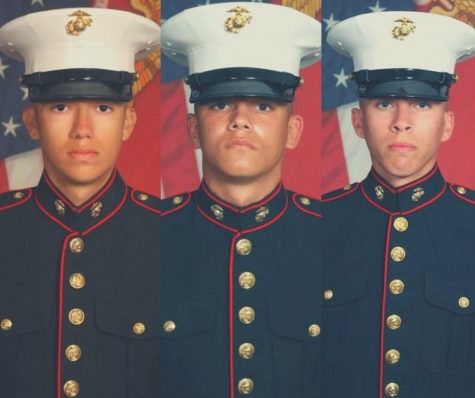 Cpl. Hunter Lopez, Lance Cpl. Kareem Nikoui, and Lance Cpl. Dylan Merola U.S. Marine Corps, from left to right.