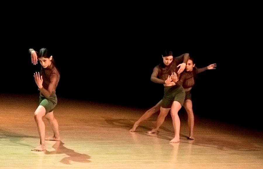 Catalina Jackson-Uruena, Megan Picas and Sandy Strangis dancing in Embody│in⠂body choreographed by Stephanie Heckert at Mt. SAC Dance Department’s Artist in Residence event on April 22.