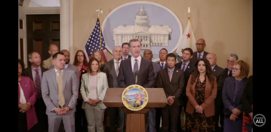 Governor+Newsom+announces+a+new+legislative+effort+to+curb+gun+violence+on+May+25+during+a+live+conference+via+YouTube.