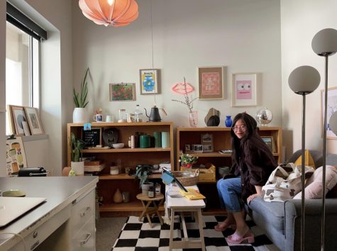 Thuy Pham hanging out in her office.