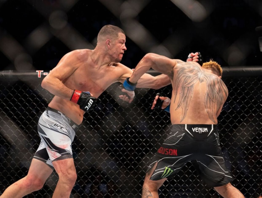 Sept. 10, 2022 - Welterweight Nate Diaz stuns Tony ‘El Cucuy’ Ferguson with a left hook in the second round of their UFC 279 bout (via UFC Instagram)