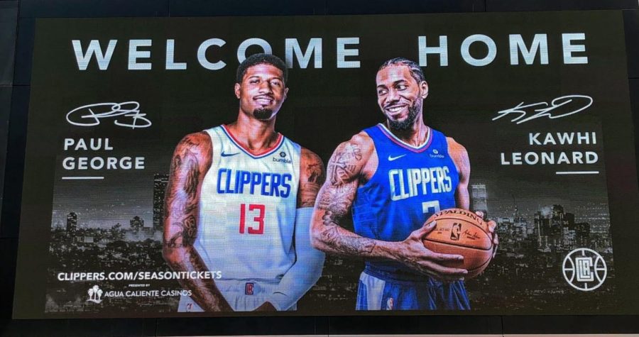 July 19, 2019: The dawn of a new era in Clipper basketball: the PG13 and the Klaw look to challenge the crosstown Lakers for years to come. Though their LA home welcome was four seasons ago, the blood rivalry runs thicker than water (file photo).