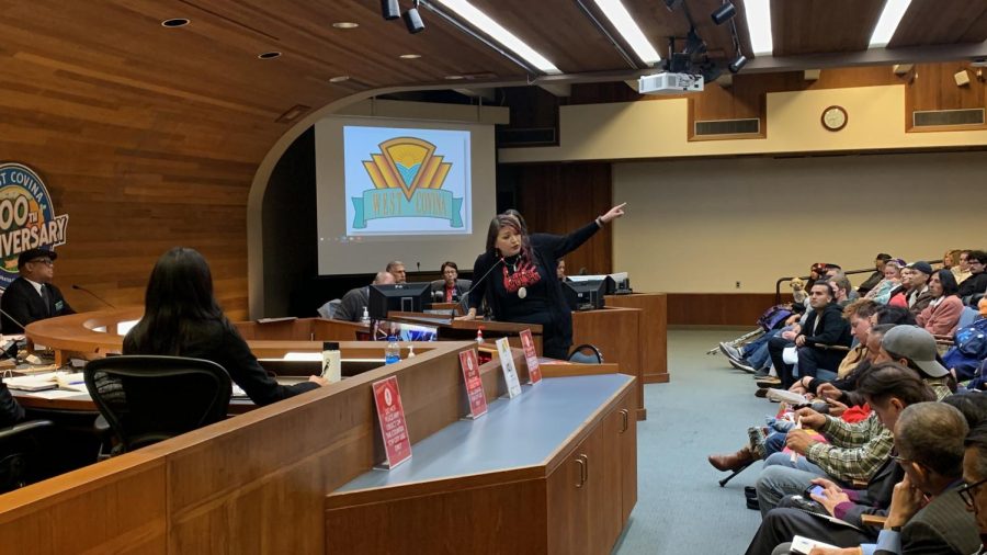 Gabrielino-Shoshone representative Jamie Rocha speaks at the Tuesday Feb. 20 West Covina City Council Meeting.