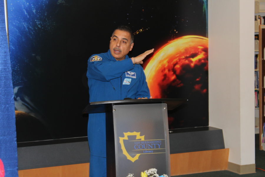 Cover Photo/ Jose Hernandez giving an opening ceremony speech to the new space-themed area.
