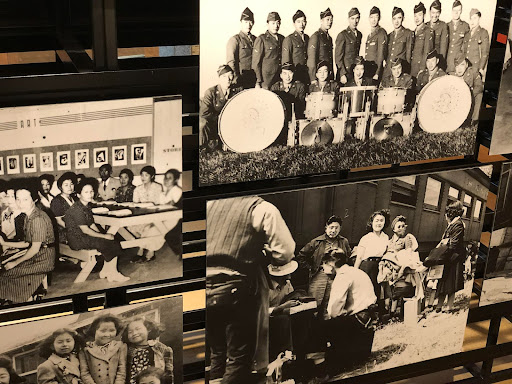 Photographs on display at the JANM show Japanese Americans who were detained.