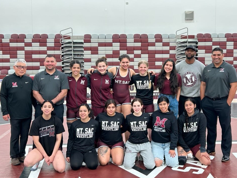 All smiles on March 16, 2023 as the SAC womens wrestling team defeats the East Los Angeles Huskies, 28-16.