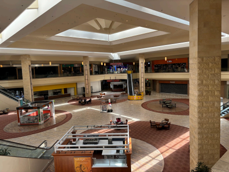 The main area in Puente Hills Mall seems abandoned with empty lots. 
