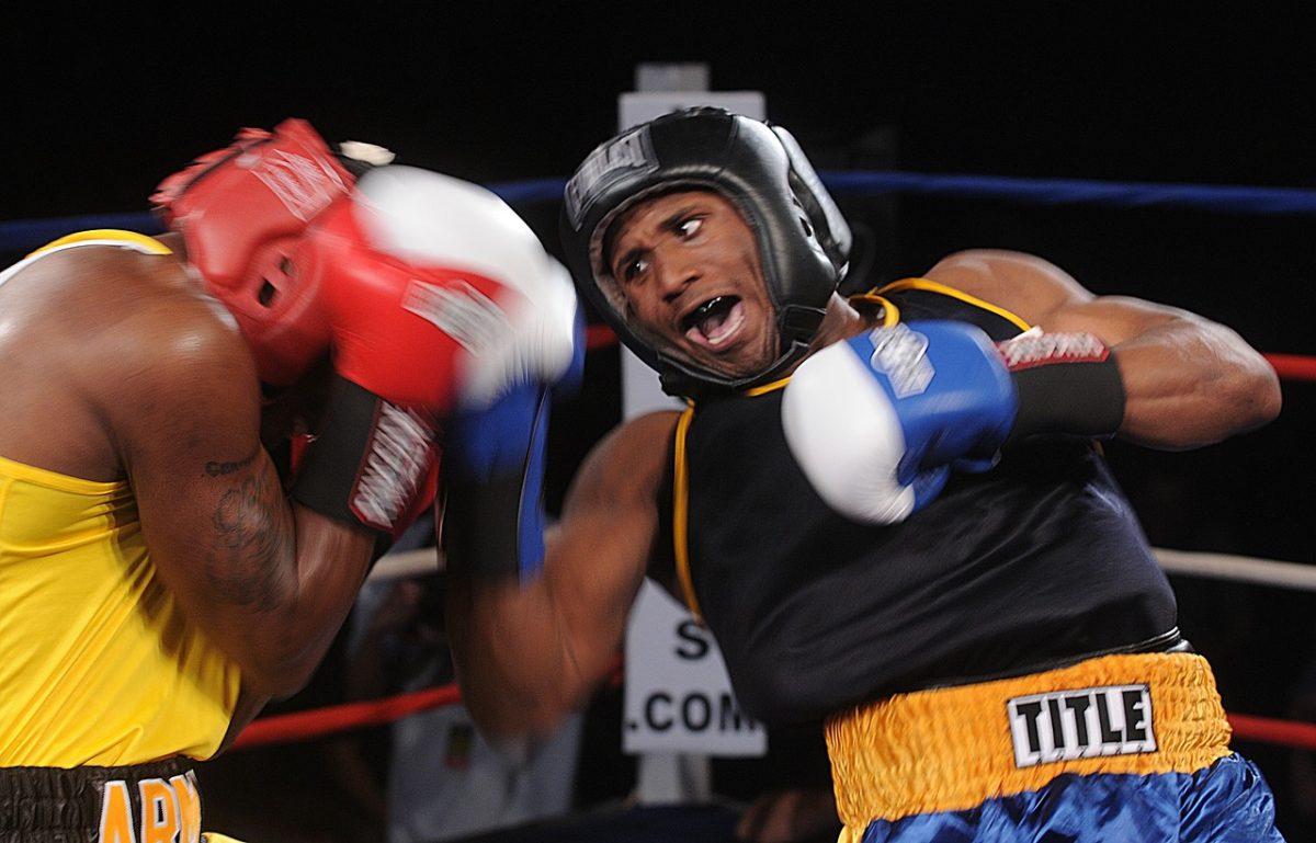 Amateur boxers testing their skills against each other.