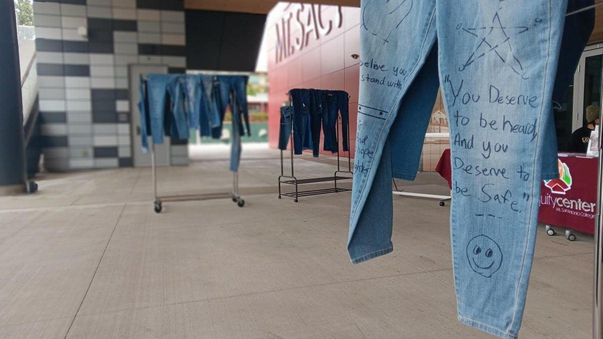 Denim jeans display messages of hope, solidarity and perseverance for those who have experienced sexual assault.