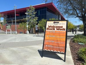 One of many Welcome Black Week signs posted throughout campus.