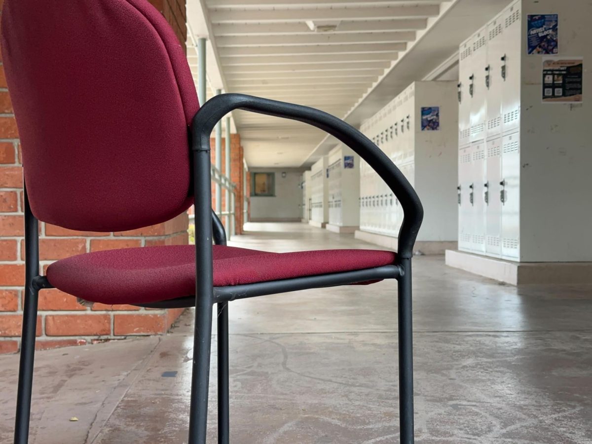 A lonesome chair, left behind in the hallways of the Diana Berger art gallery.