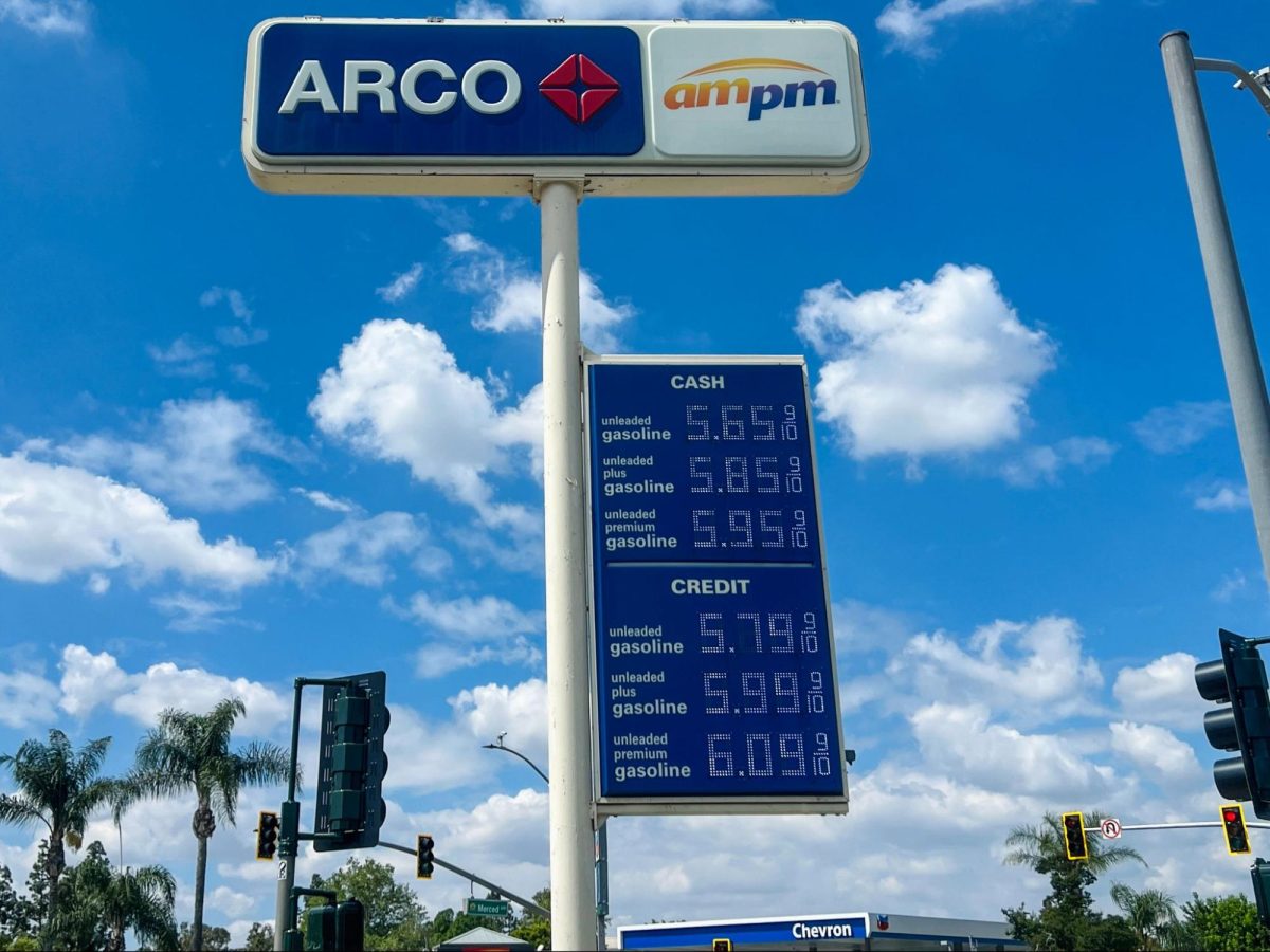 Gas prices are displayed at an ARCO gas station in California as fuel costs continue to rise amid global supply disruptions.